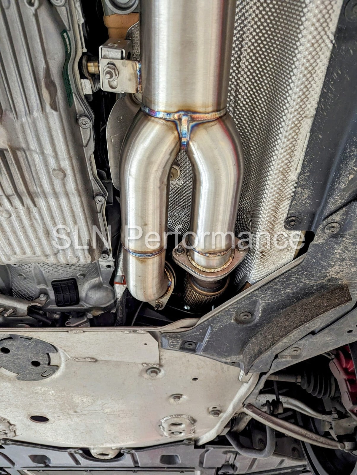 SLN BMW S58 M3 G80 M4 G82 X3M X4M LCI Non-Resonated Stainless Steel Single Mid Pipe with Under-Brace